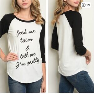 Sweet Claire Black and White Graphic Baseball Tee. Size medium.